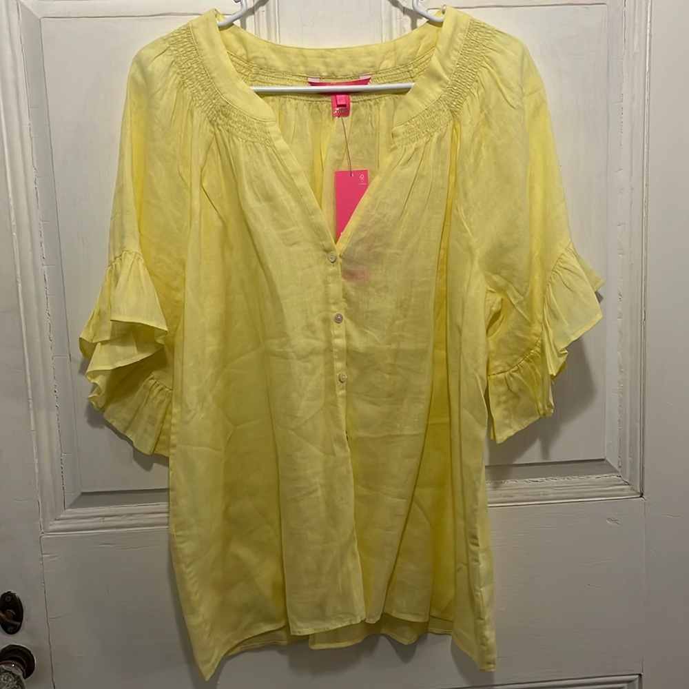 Lilly Pulitzer NWT Tayla Short sleeve linen top in crème fraiche